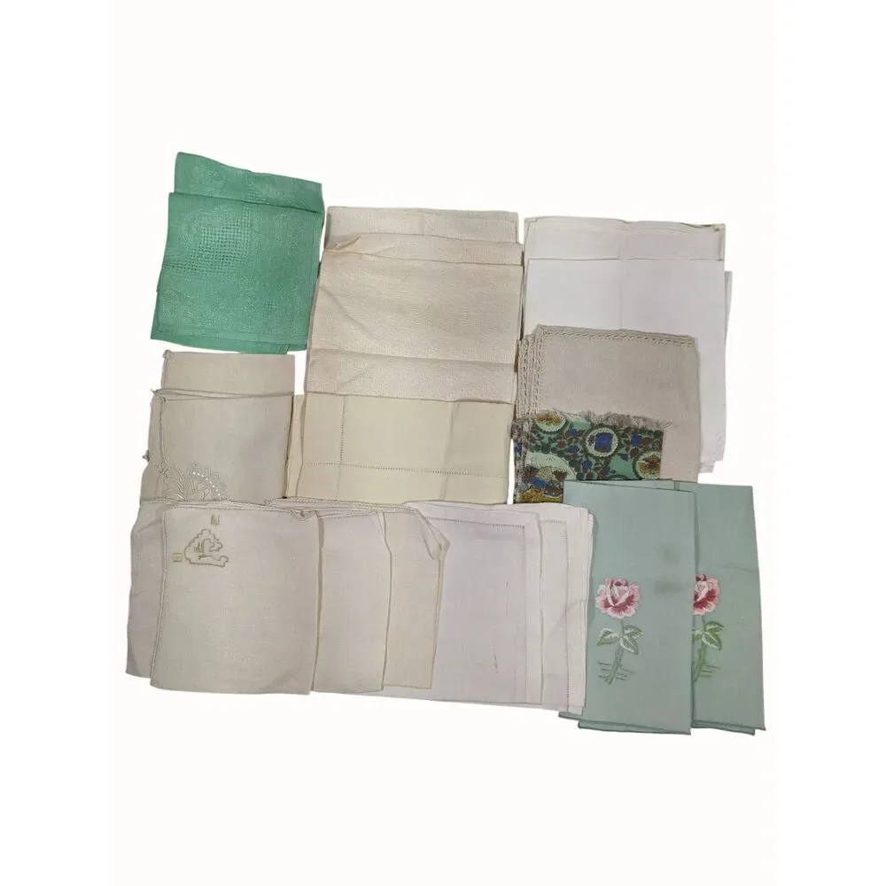 Grab Bag Box Vintage Napkins Use Or Cutter Embroidery Jacquard Damask 19pcs Lot